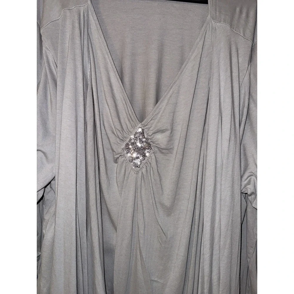 Woman Within Cardigan Womens 4X 32 34 Gray Sequin Breathable Stretch Shirt